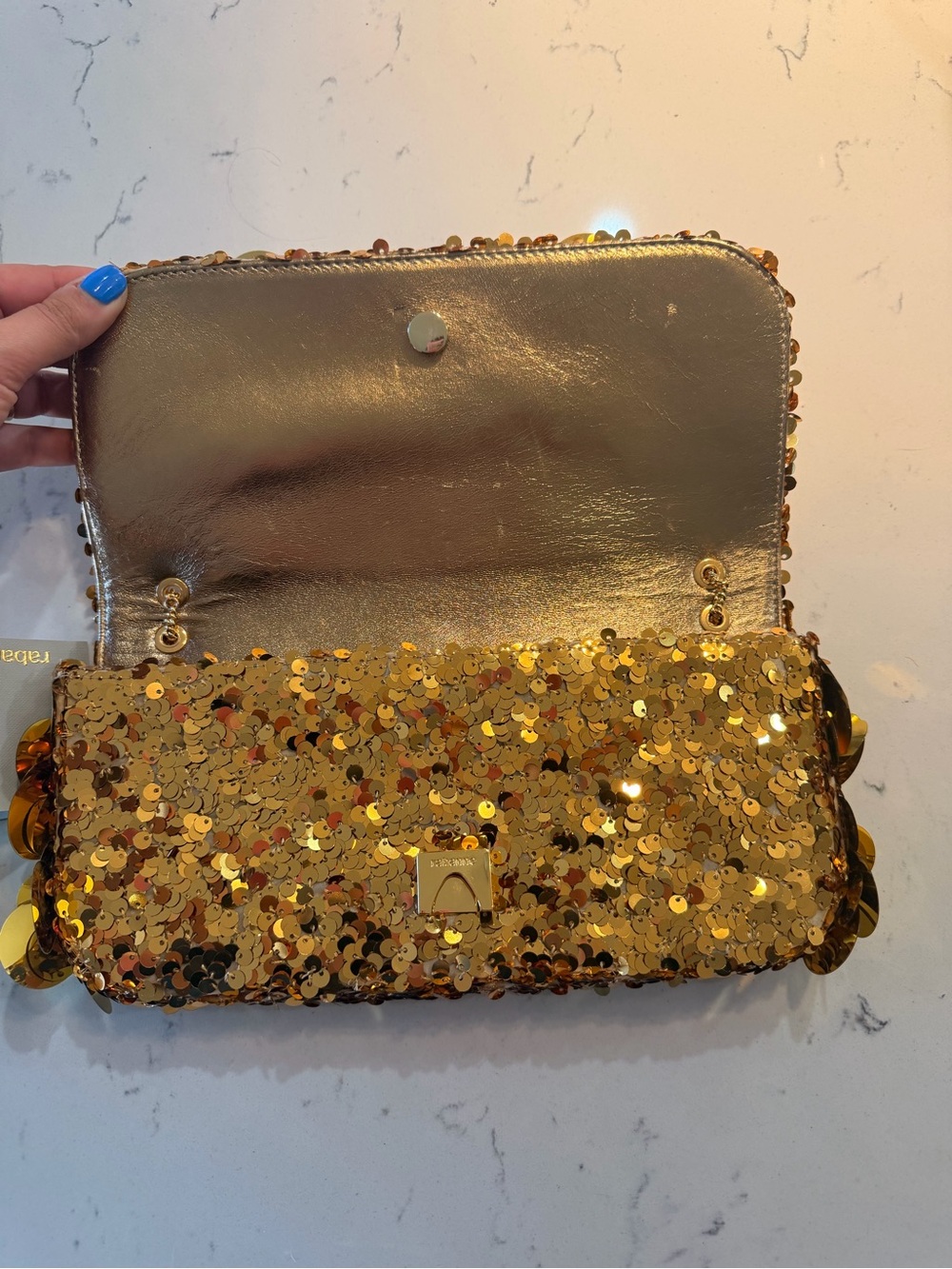 NWT RABANNE Sac A Main Shoulder Bag in Gold - Picture 10 of 14
